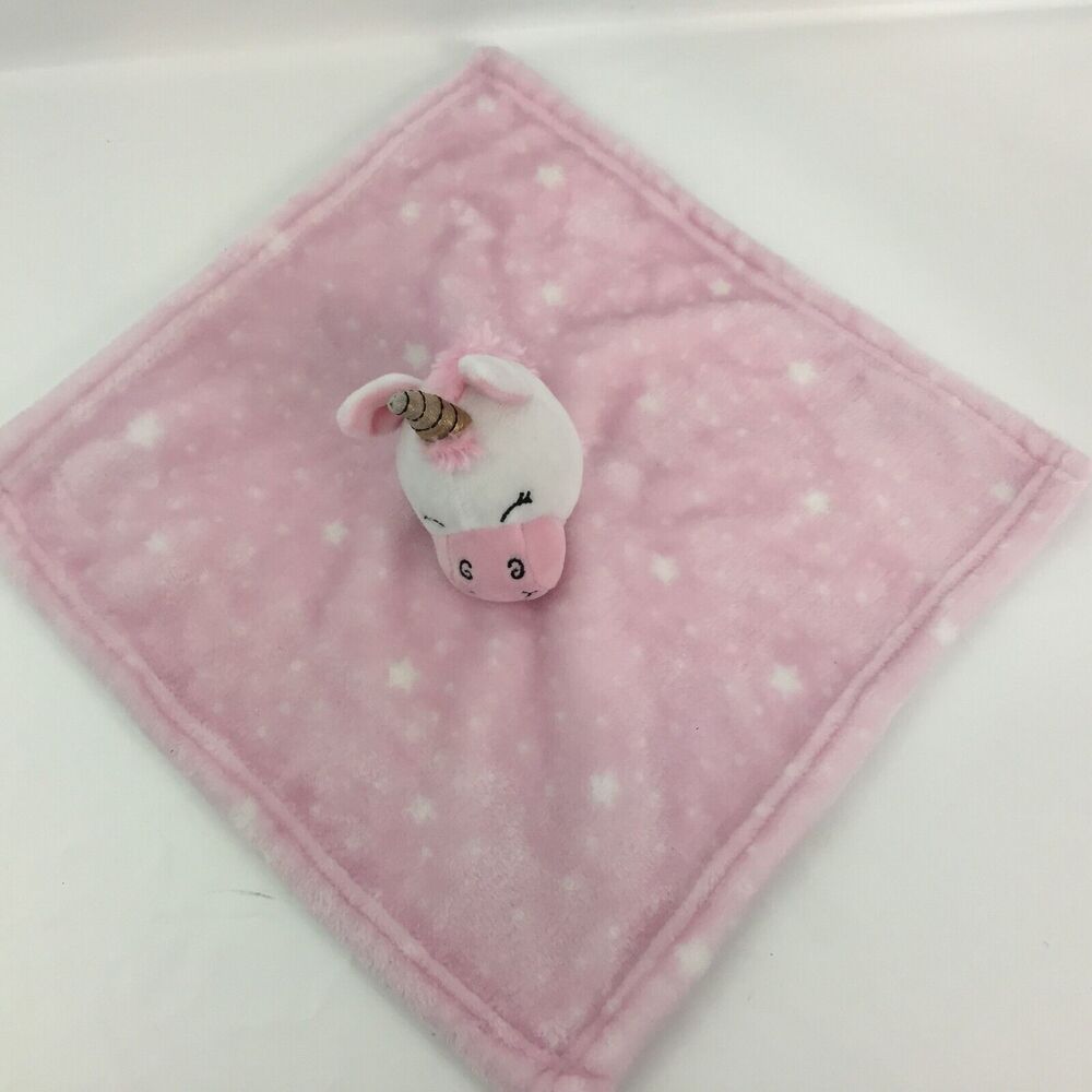 (J5) HB Baby Pink Unicorn Stars Security Blanket Lovey Pink White
